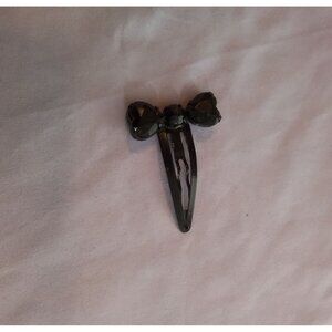 Black Hair Clip Barrette With Heart Shaped Faux Stones & Snap Closure